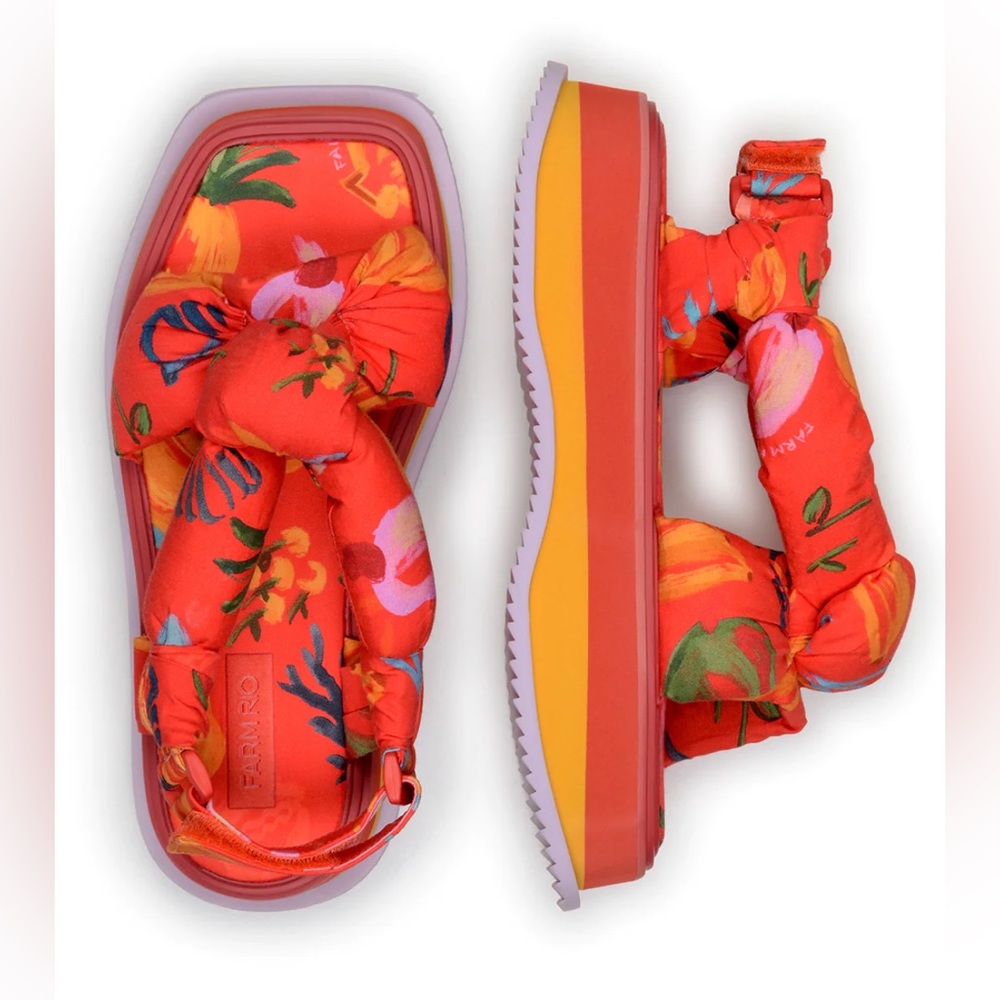 Farm Rio Red Fruit Scarf Flatform Sandals size 9